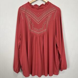 Torrid Blouse Women 3X Boho Romantic‎ Rustic Artisan Flowy Feminine Embroidered